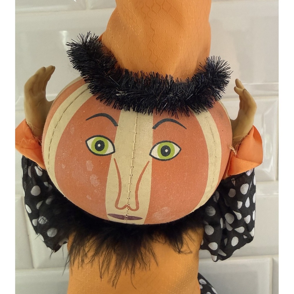 2014 Halloween Pumpkin Witch Bat Joe Spencer Shelf Sitter Folk Art Holiday - Picture 2 of 10